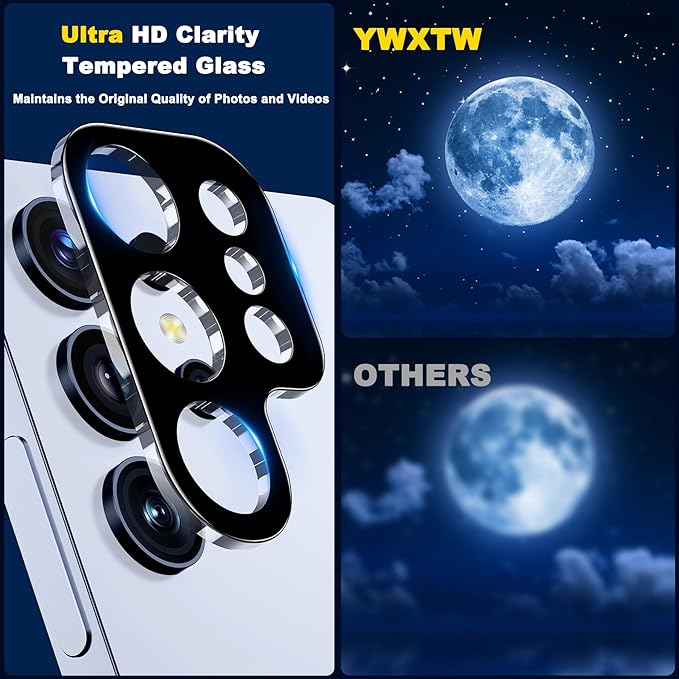 YWXTW 3 Pack Camera Lens Protector for Samsung Galaxy S25 Ultra 6.8 Inch, 9H Tempered Glass Ultra HD [No Impact on Night Shots] S25 Ultra Lens Protector, Anti-Scratch No Bubbles