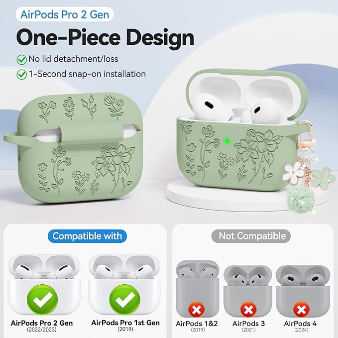 for AirPods Pro 2 Case, Soft Silicone Airpod Pro Case Cover QUTE with Keychain & Cleaning Kit Compatible with AirPods Pro 2nd/1st Generation for Women Girly, Anti-Scratch