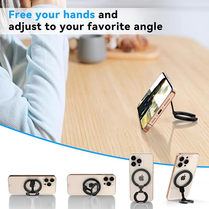 Magnetic Ring Holder for MagSafe Dual-Sided, Removable Phone Finger Grip Holder Adjustable Kickstand for iPhone 17/16/15/14/13 Series, Magnet Phone Stand Grip Compatible with Magnetic Car Mount