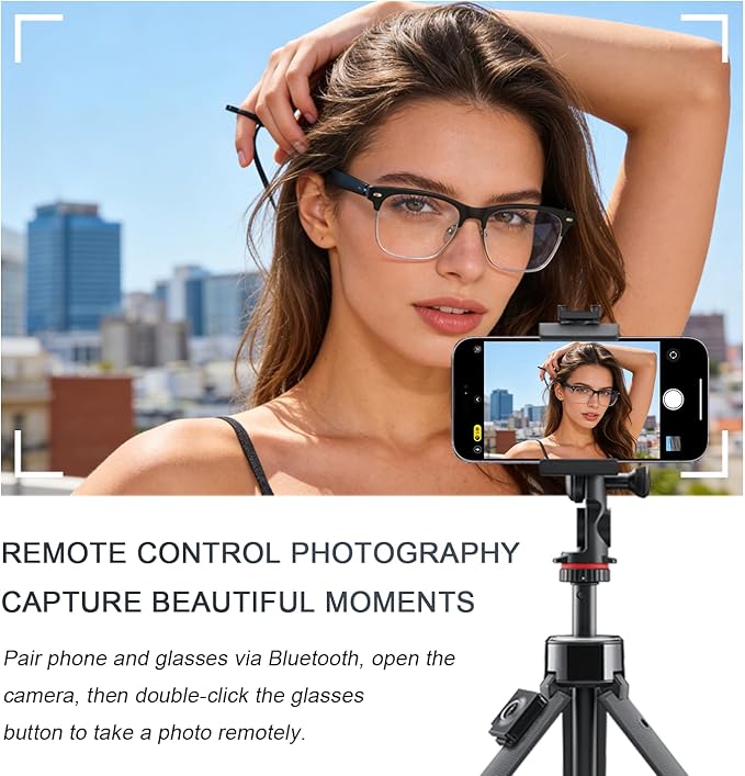 Bluetooth Smart Glasses with Camera for Sports/Cycling/Running, Bone-Conduction Music Glasses, Intelligent Voice Navigation, Anti-Blue Light Glasses（Black