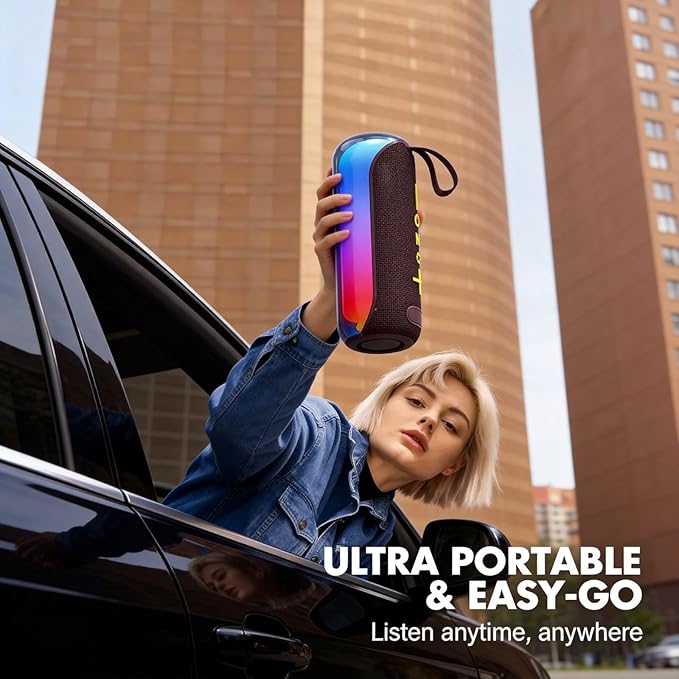 T&G Portable Bluetooth Speaker with Colorful Lights, 24W Loud Wireless Stereo Sound, IPX4 Waterproof, Outdoor Party Speaker, TWS Pairing, 15H Playtime, Great for Outdoor/Home/Party/Beach