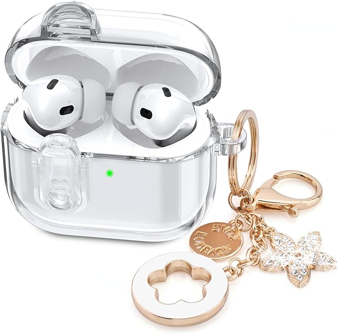 (with Lock) Clear Case Compatible for Cute Apple Airpods Pro 1/2 Cases Women, VISOOM TPU Transparency Air pods Pro 1st 2nd Generation Soft Earbuds Case Bling Keychain for Airpod iPod Pro2/1