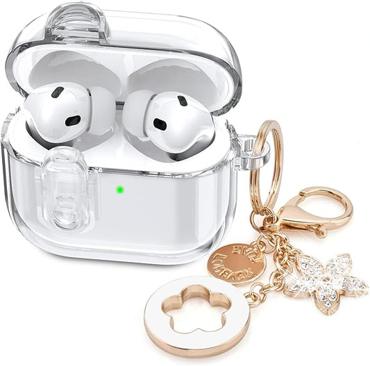 (with Lock) Clear Case Compatible for Cute Apple Airpods Pro 1/2 Cases Women, VISOOM TPU Transparency Air pods Pro 1st 2nd Generation Soft Earbuds Case Bling Keychain for Airpod iPod Pro2/1