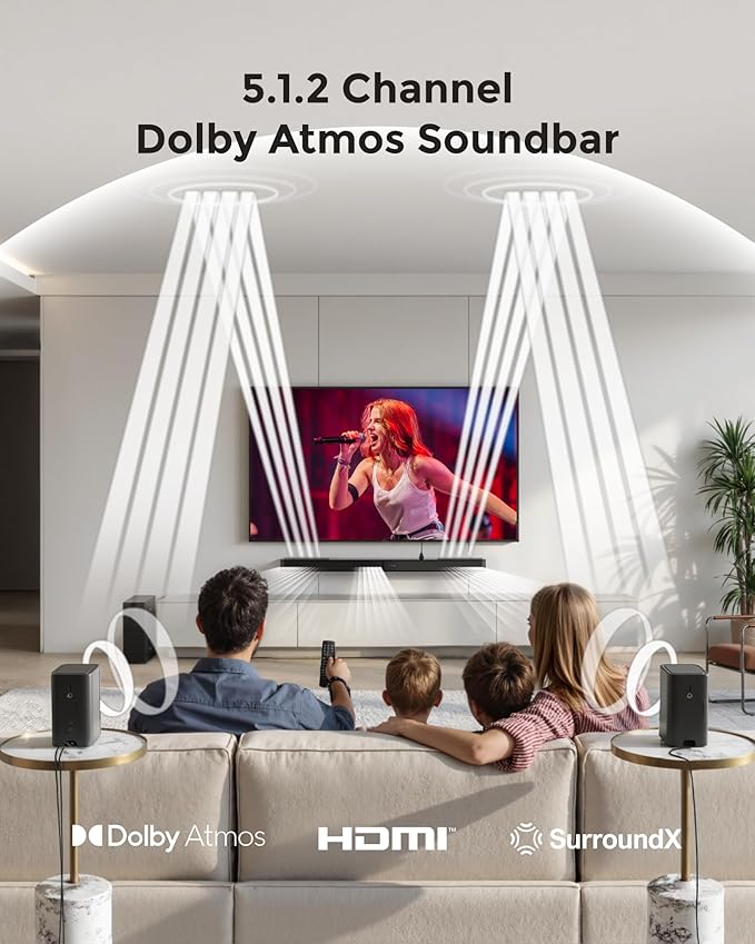ULTIMEA 5.1.2ch Sound Bar with Dolby Atmos, Surround Sound System for TV with 2 Surround Speakers, Sound Bar for Smart TV, Soundbar for Home Theater, BT 5.4, HDMI eARC, Skywave F40 (New, 2025 Model)