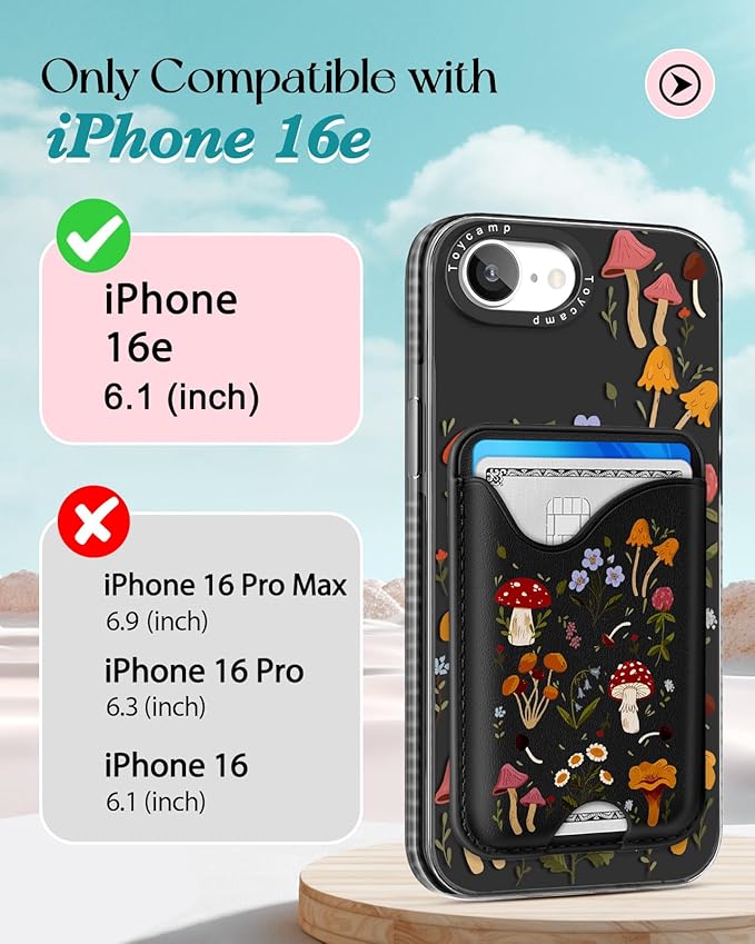 Toycamp for iPhone 16e Case 6.1 Inch - Compatible with Magsafe Credit Card Holder Wallet Magnetic Cute Women Teen Girls Kawaii Girly Unique Design Phone Cover for iPhone 16e