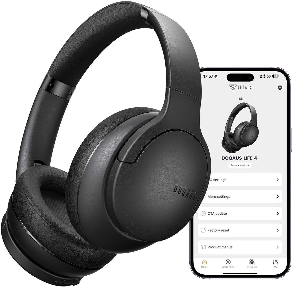 DOQAUS Bluetooth Headphones Over Ear Wireless, 90H Playtime, APP Control
