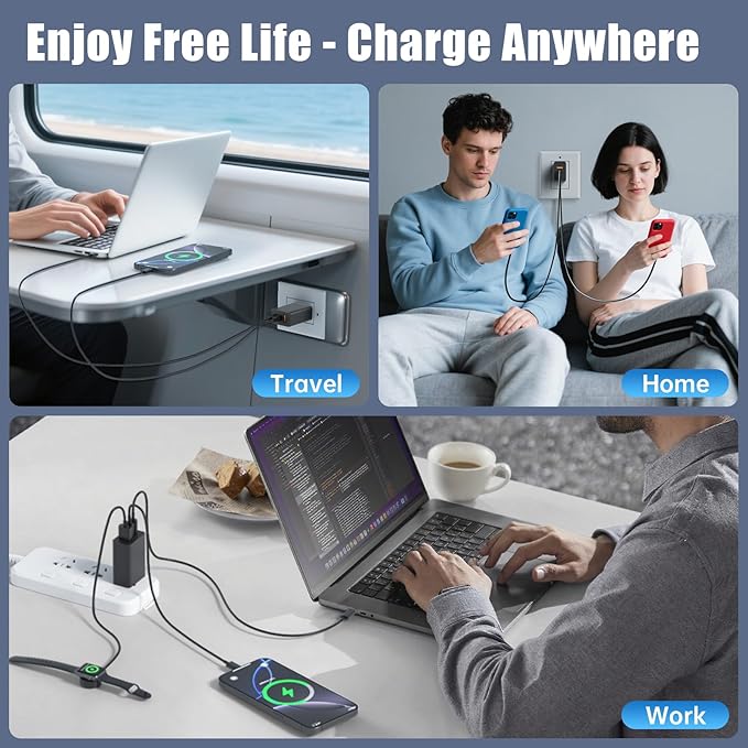 [2-Pack] USB C Wall Charger 3-Port,100W GaN Multiport Fast Charging Charger Block, PD+QC Power Adapter Plug for iPhone 17 Air/16/15/14/13/Pro Max/XS/XR, MacBook Pro/Air,iPad, Samsung S25/S24, and More