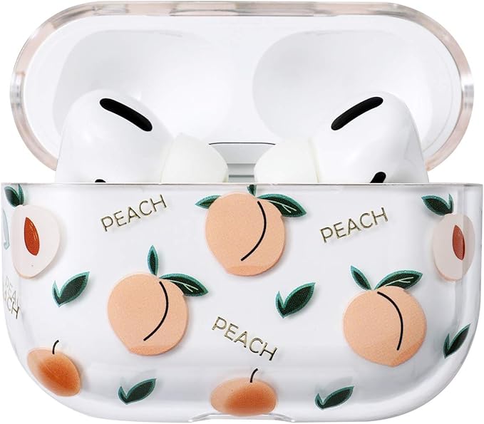 Apple Airpods Pro Case Cover for Women,Compatible with Apple Airpods Pro Case Clear with Designs Patterns Hard PC Shockproof [Front LED Visible ] Shockproof Full Protector, Peach