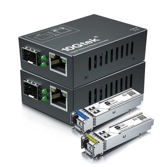 A Pair of Mini Size Gigabit Bidi Media Converter, Single Mode Single LC to RJ45, Fiber to Ethernet Converter, 10/100/1000Base-Tx to 1000Base-LX, 1310nm/1550nm, Up to 20km, UL Certified
