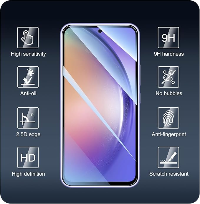 3*Screen Protector for Samsung Galaxy S23 FE/A54 with a Installation Alignment Aid, Double Shatterproof HD Tempered Glass Film, Impact-Protection [9H Hardness][Anti-Shatter][Anti-Scratch]