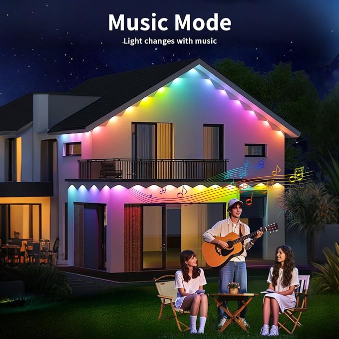 permanent outdoor lights with App &P67 Waterproof Smart Eave Lighting, with App/Remote Control Eaves Light, DIY LED Scenes Modes for Christmas,Halloween,Daily & Holiday Party Decor,House Roof Lighting