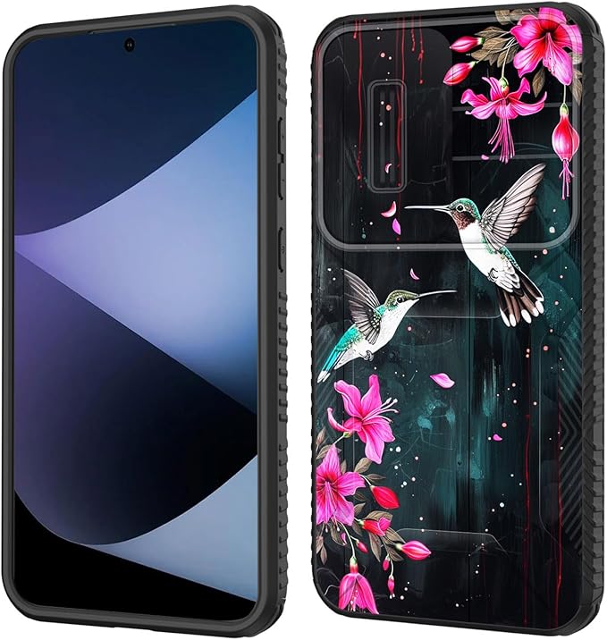 for Galaxy A35 5G Case Built in Slide Camera Lens Cover,Heavy Duty Shockproof Protection Dual Layer Case for Samsung Galaxy A35 5G 6.6 inch 2024,Flower Hummingbird