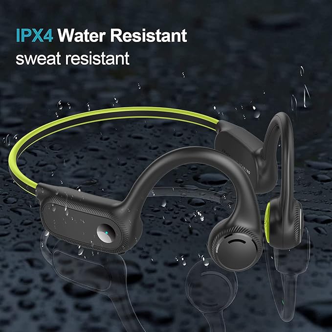 Open Ear Bone Conduction Headphones Bluetooth 5.2, Sports Wireless Earphones with Microphones, Sweatproof Waterproof Wireless Earphones for Running, Gym, Hiking, Cycling(Green)
