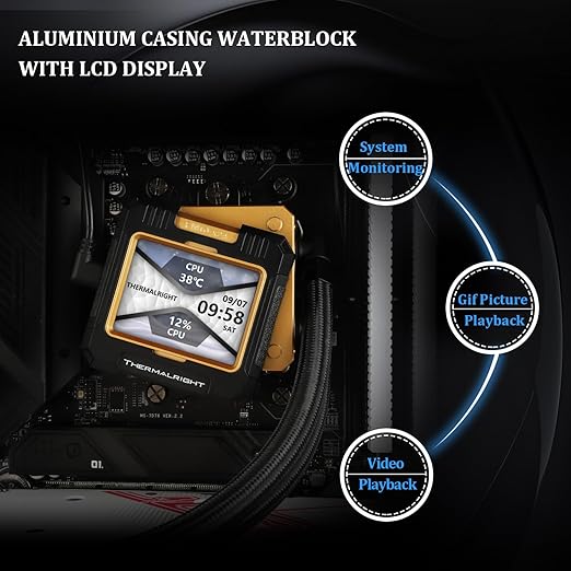 Thermalright FW240 Black CPU Water Cooler with Double PWM Fans with 2000RPM,IPS LCD Screen with 320 * 240 Resolution,Liquid CPU Cooler with 2.4in LCD Display,PC Aio Cooler for AM4/AM5/Intel LGA1851