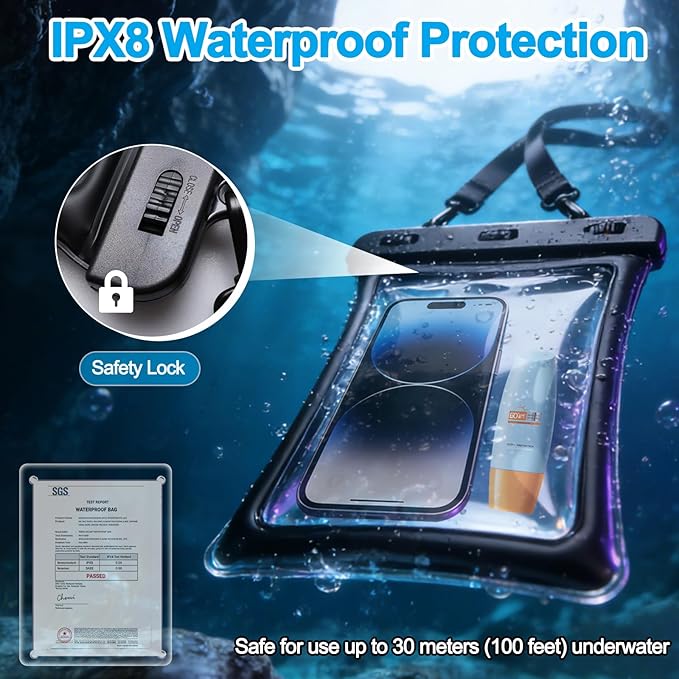 2 Pcs Floating Waterproof Phone Pouch Up to 10", IPX8 Cell Phone Dry Bag for iPhone 17 16 15 Pro Max Galaxy S25 S24 S23 Ultra, Adjustable Widening Lanyard, Beach Cruise Travel Essentials