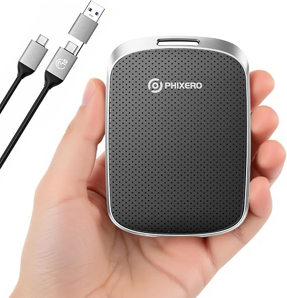 PHIXERO Portable Extern SSD 256GB Up to 550MB/s, USB 3.2 Gen 2 USB C to C&A for Smartphone/Tablet/PC/Laptop/Camera (Black)