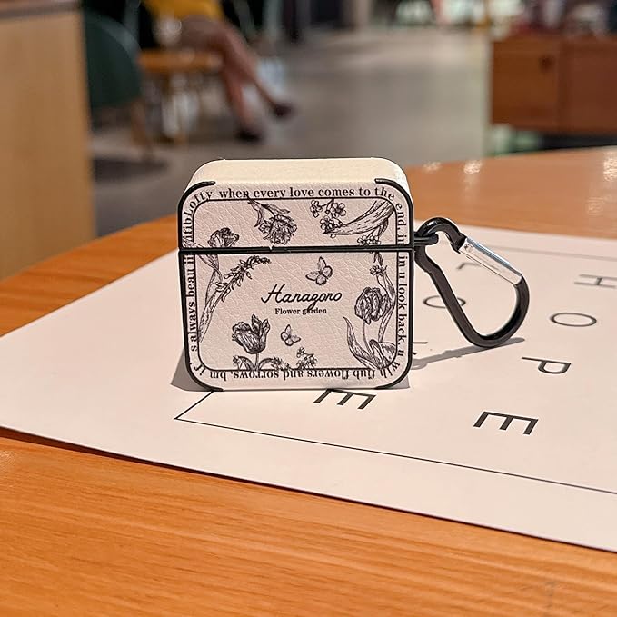 for AirPod 4 Case for Women Girls Cute Retro Flower Design with Keychain PU Leather Squre Shockproof Protective Cover Compatible with AirPods 4th Gen Case (Retro Rose White)
