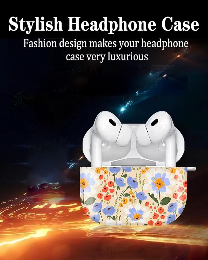 Compatible with Airpod pro 2nd/1st Generation Case Cover with Gold Round Keychain Cute Pattern Hard & Anti Slip Cover for Men Women & Girls (Watercolor Floral)