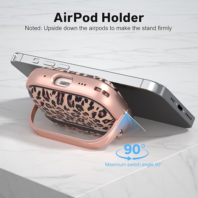 Maxjoy for AirPods Pro 2nd/1st Generation Case, Cute AirPod Pro 2 Case with Safety Lock Hard iPod Pro Cover for Women Men with Keychain for AirPod Pro Cover(2023/2022/2019), Leopard