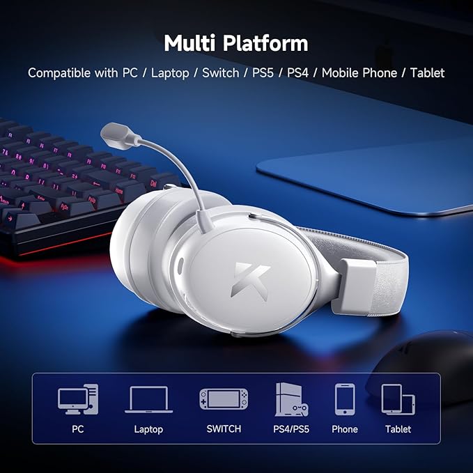 V9 PRO Wireless Gaming Headset 7.1 Surround Sound for PS5 PS4 PC SWITCH TOPSPEED Gaming Headphones, Noise Canceling Mic, 250Hr Battery, Low 15ms Latency, Lightweight, BT 5.3 FPS Games Icy&White