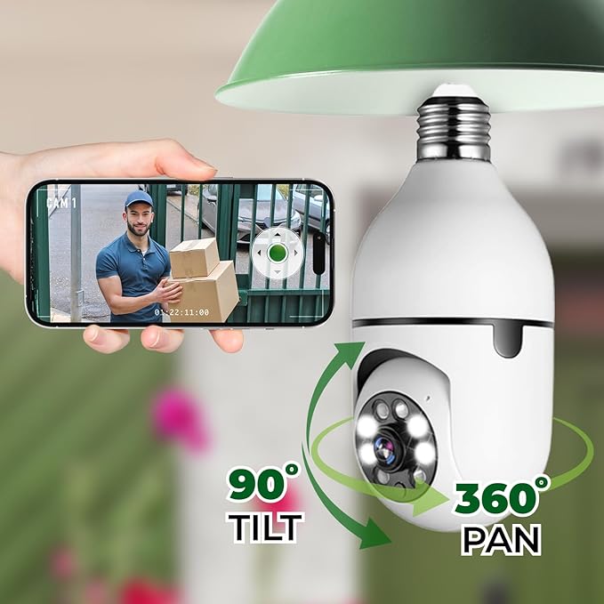 STARSCOPE Sentinel Camera Bulb - 360 HD Video Night Vision WiFi Surveillance Cameras for Outdoor Indoor, Hidden Cam Bulbs System, Motion Sensor Detection Alarm with Two-Way Audio