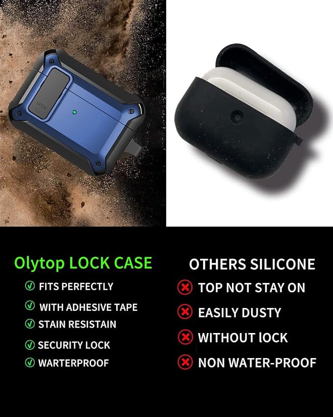 for Airpods Pro 2/1 Gen Case Cover with Lock (2019/2022/2023), Rugged Locking Case for Airpod Pro 2nd/1st Generation Shockproof Armor Protective Skin for Apple iPod Pro - Black/Blue