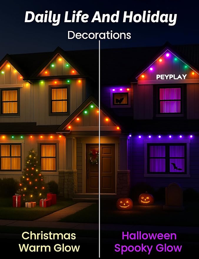 100ft Permanent Outdoor Lights, 60 RGB + IC Smart LEDs, 75 Scene Modes, IP67 Waterproof, App & Voice Control (Alexa & Google Assistant), DIY Colors, Music Sync, Holiday Lighting Scenes (100ft)