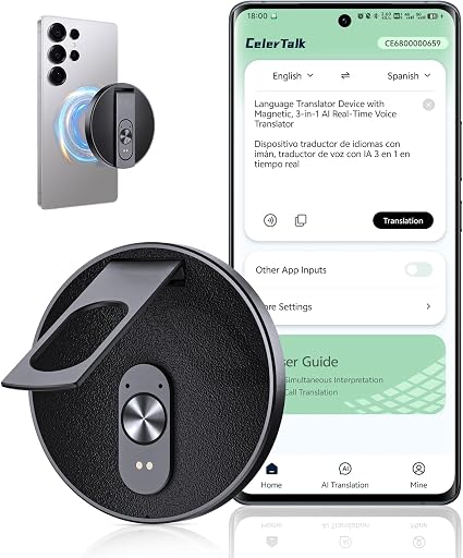 AI Language Translator Device with 150+ Languages, Instant Translator with Magnetic Attachment, Spanish & English Foreign Language Practice Partne, Traductor De Idiomas Portatil for Travel Business