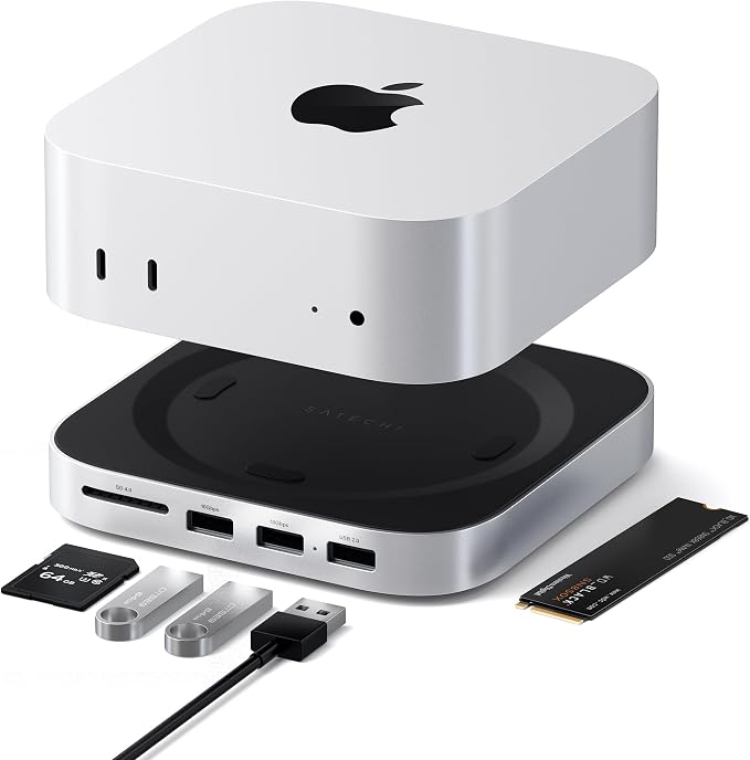 Satechi Mac mini M6, M5 Pro, M4 Hub & Stand with NVMe SSD Enclosure, Silver
