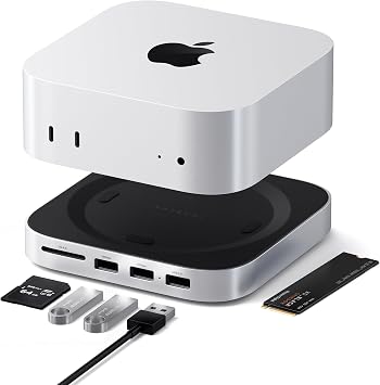 Satechi Mac mini M6, M5 Pro, M4 Hub & Stand with NVMe SSD Enclosure, Silver