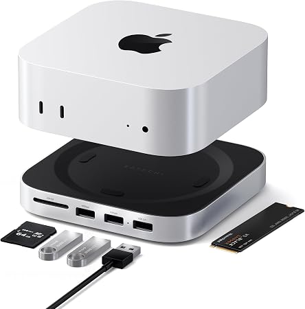 Satechi Mac mini M6, M5 Pro, M4 Hub & Stand with NVMe SSD Enclosure, Silver