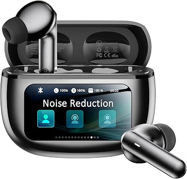 Wireless Earbuds with Smart Touchscreen Case, Bluetooth 6.0 Ear Buds with AI Noise Cancelling Calls, 40H Playtime Stereo Headphones, IPX7 Waterproof Earbuds for Workout, Travel, iPhone, Android, Black