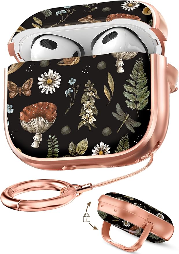 Coralogo for AirPods 3rd Case with Safety Lock - Cute Cartoon for AirPods 3rd Generation for Women Girls Fashion Stylish Mushroom Pattern Design Kawaii Girly Girlish Hard Protective Cover