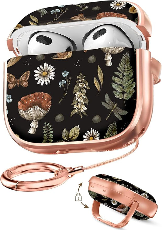 Coralogo for AirPods 3rd Case with Safety Lock - Cute Cartoon for AirPods 3rd Generation for Women Girls Fashion Stylish Mushroom Pattern Design Kawaii Girly Girlish Hard Protective Cover