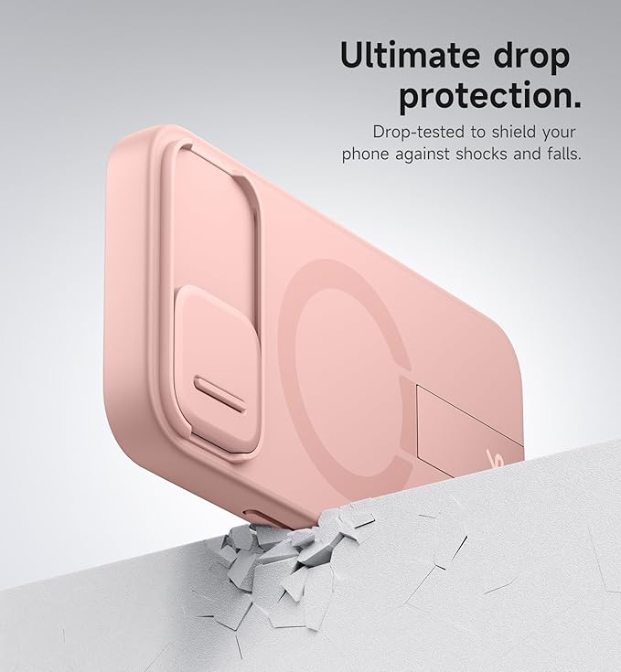 SURITCH for iPhone 17e/16e Case with Magnetic Camera Slide Cover and Adjustable Kickstand, Compatible with MagSafe, Shockproof Bumper Case Slim Protective Cover 6.1 Inch,Pink