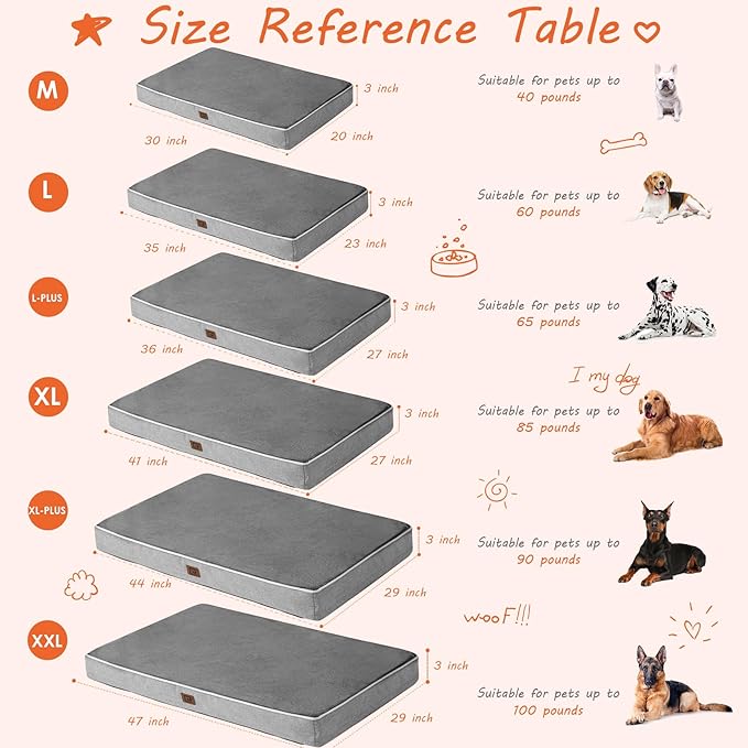 EHEYCIGA Memory Foam Dog Bed Orthopedic 35"x23"，Waterproof Pet Bed for Larged Size Dogs ，Washable Pet Mat with Removable Cover, Grey
