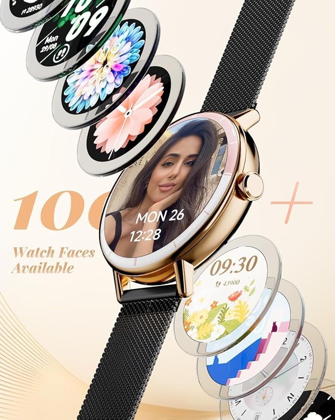 TOOBUR Smart Watch for Women Men with Two Bands, 40mm HD Smartwatch, Compatible with Android & iOS, Answer/Make Calls, Fitness Watch with Step/Sleep/HR Tracker, IP68, Stylish Gift, Black-Gold
