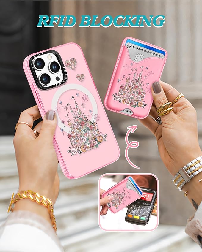 Toycamp for iPhone 14 Pro Case - Compatible with Magsafe Credit Card Holder Wallet Magnetic Cute Women Teen Girls Kawaii Girly Unique Castle Design Phone Cover for iPhone 14 Pro