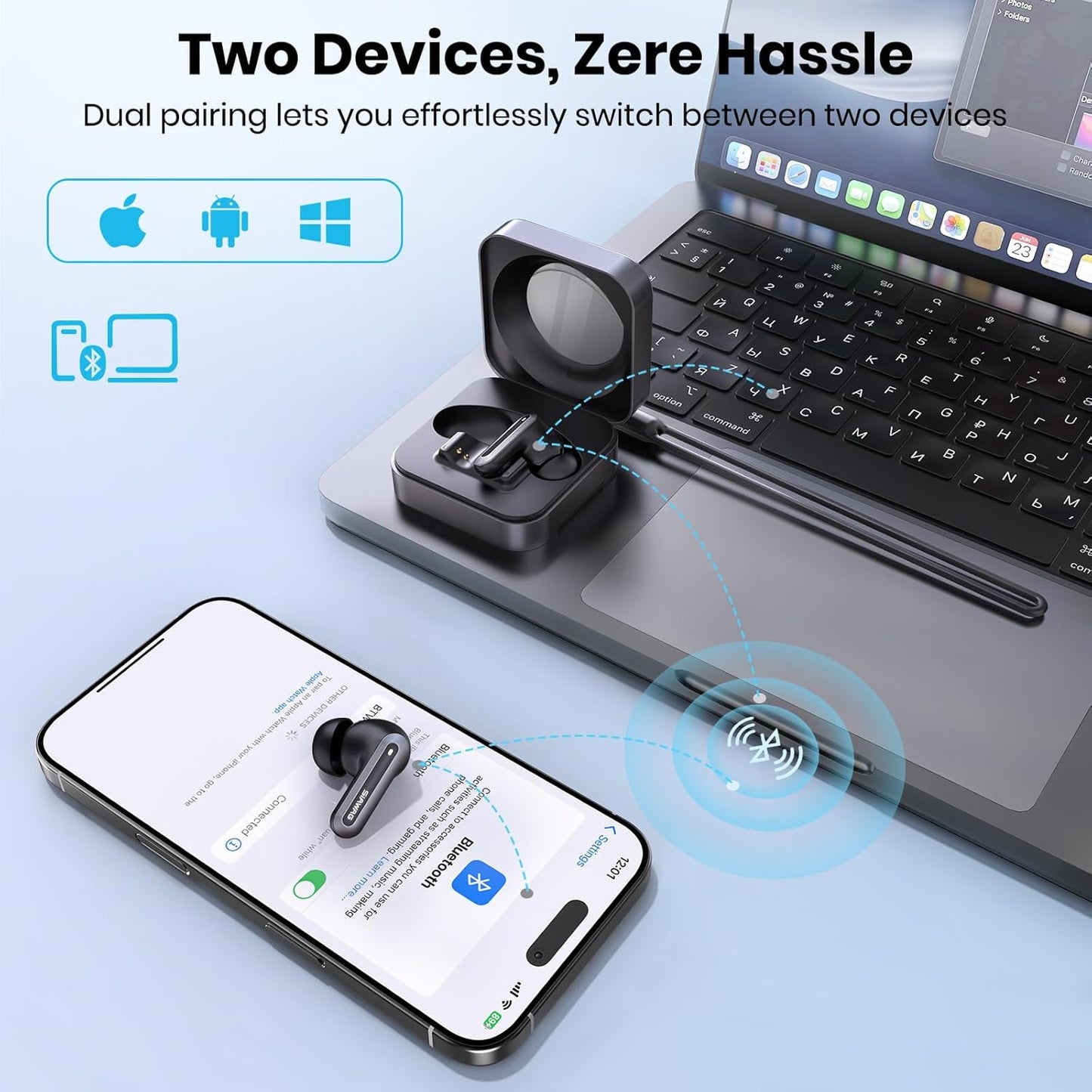 Wireless Earbuds with ANC & Phone Stand Case – Bluetooth 5.4, 70H Playtime, 35dB Noise Cancelling