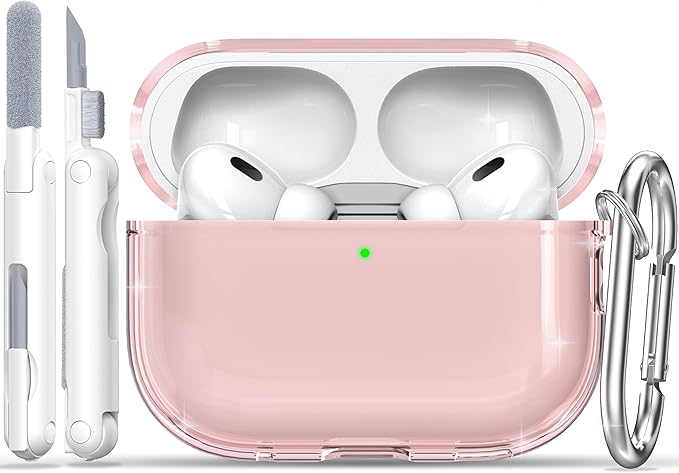 RFUNGUANGO AirPods Pro Case Clear, Soft TPU Transparent with Cleaning Kit & Keychain, Compatible with Magsafe, Compatible Apple AirPods Pro 2nd/1st Generation Protective Case, Pink