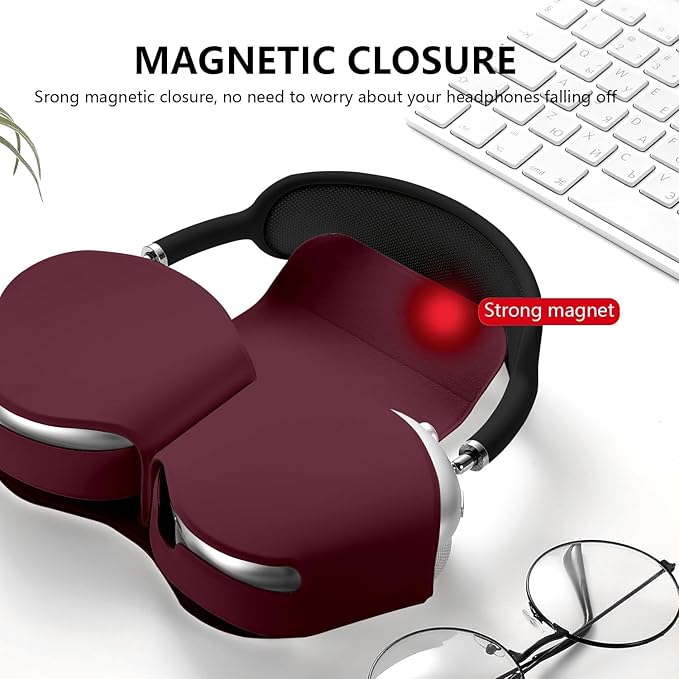 for Apple Airpods Max Case,Headphones Protective Case for AirPod Max Supports Sleep Mode, Anti-Scratch and Anti-Dust,Airpod Pro Max by PU Leather,Claret 2