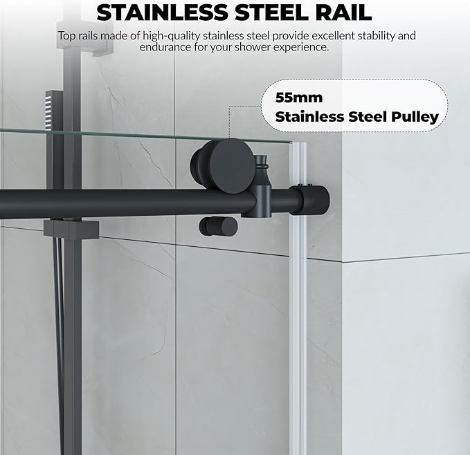 Frameless Bathtub Shower Door 56–60 inch W x 59 inch H,Shower Door Glass Sliding 60 Inches,6mm Tempered Glass, Stainless Steel,Sliding Glass Shower Door with Fixed Panel,Sliding Tub Door for Bathroom