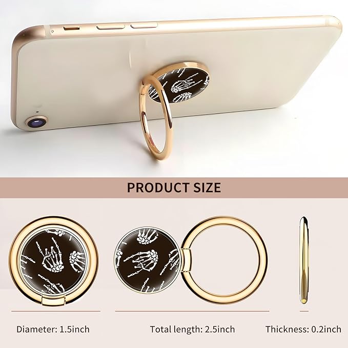 Cell Phone Ring Holder, Cute Metal Phone Grip Stand Finger Ring Kickstand, Flexible 360°Rotation Phone Tablet Case Accessories Compatible with Most Phones Cool Rock Skulls