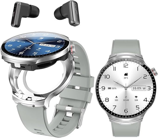 Smart Watch with Earbuds, 1.85" HD Display, IP67 Waterproof, 100 Sports Modes, Bluetooth Calling, Heart Rate Monitor, Round, Activity Tracker