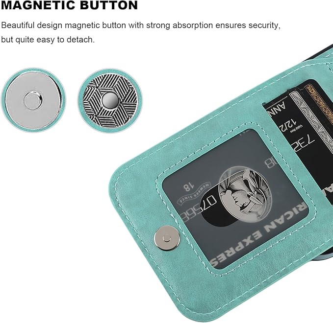 KIHUWEY Compatible with 15 Case Wallet with Credit Card Holder, Flip Premium Leather Magnetic Clasp Kickstand Heavy Duty Protective Cover for 15 6.1 Inch (Mint Green)