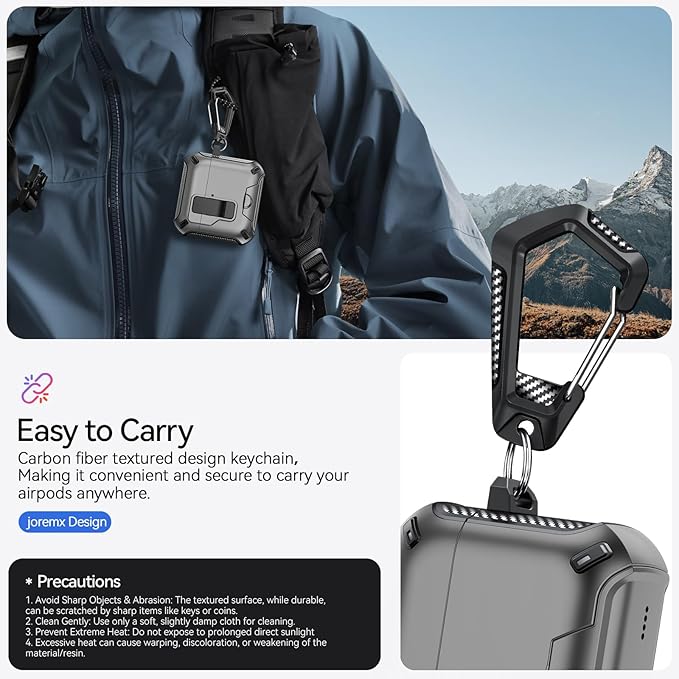 for AirPods 4 Case (2024) with Phone Stand,（with Automatic Snap Switch） Carbon Fiber Design Protection Cover with Cleaning Pen,Gray