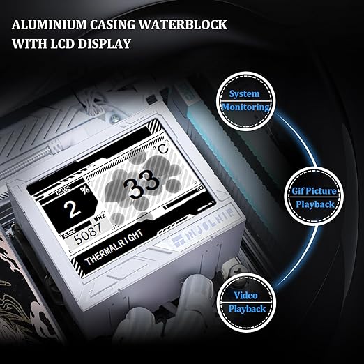 Mjolnir Vision 360 ARGB White CPU Water Cooler,3 PWM Fans Water Cooling System with 2000PRM,for AM4/AM5&Intel LGA1851/1700, Magnetic Detachable LCD Screen with 320 * 240 Resolution