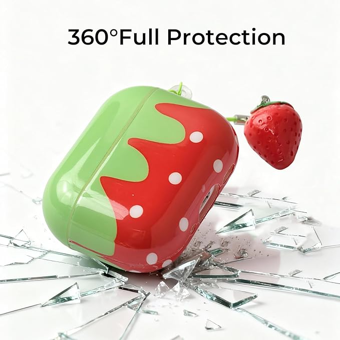 for AirPods Pro 3 Case 2025 - Soft Silicone Shockproof Full Protective Cover | Cute Creative Red Strawberry Funny Fruit Design with Strawberry Pendant, for Girls Women