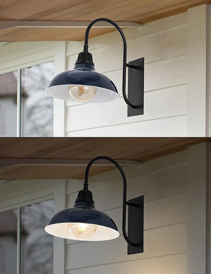 JONATHAN Y JYL7614C Stanley 12.25" 1-Light Farmhouse Industrial Indoor/Outdoor Iron LED Gooseneck Arm Outdoor Sconce Metal Bowl Shade Vintage Cottage Rustic Porch Patio Yard Barn, Navy