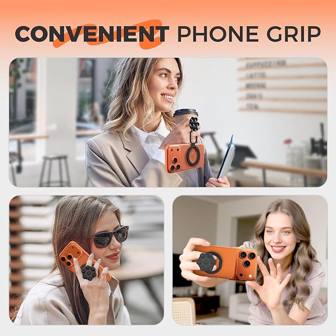 4 in 1 Sticky Phone Grip Holder for Magsafe,Double Sided/Suction Cup Case Mount,Magnetic Phone Stand for iPhone 17/16/15/14/13/12 Pro Max,Vacuum Ring Holder for Kindle/Android/Tiktok Content Creator